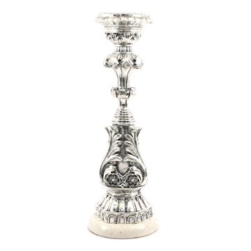 Antique Silver-Finish Candle Holder – Ornate Floral Pillar Design