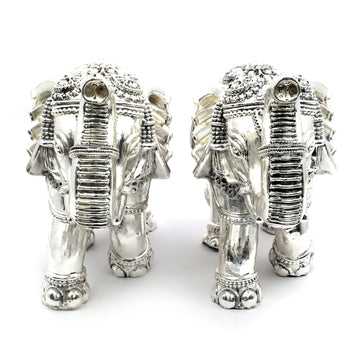Elephant Pair – Intricately Carved Decorative Showpieces- Resin Silver