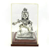 Silver Ladu Gopal Idol – Antique Finish with Wooden Base & Display Case