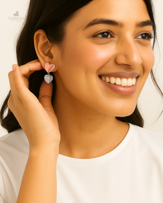 Rose Gold Heart Diamond Danglers