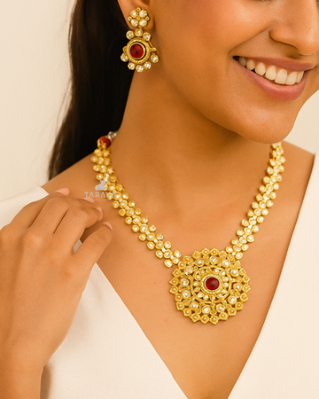 Golden Radiance Polki Silver Necklace