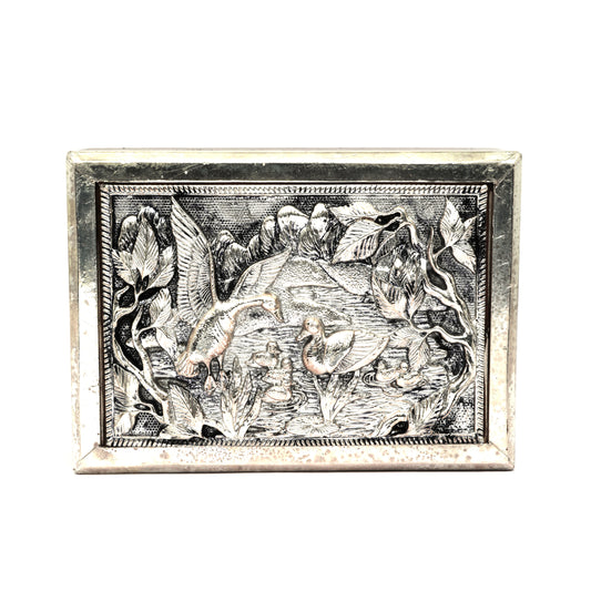 Silver-Embossed Nature Scene Plaque – Handcrafted Wall Art with Bird Motif