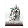 Resin Silver Radha-Krishna Idol with Cow – Graceful Temple Design in Glass Display Case