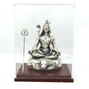 Resin Silver Lord Shiva Idol in Meditative Pose – Trishul Display with Glass Case