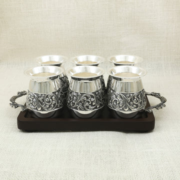 Antique Silver Finish Tea Glass Set with Tray
