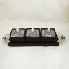 Handcrafted Wooden Bhand Set with Ornate Silver Lids – 3 Container Tray