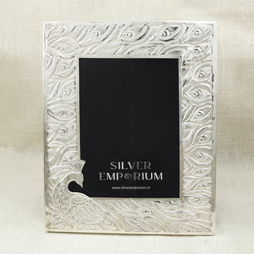 Elegant Silver Peacock Motif Photo Frame