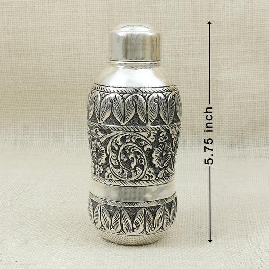 Handcrafted Silver Finish Water Bottle – Traditional Floral Engraving