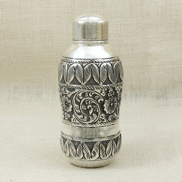 Handcrafted Silver Finish Water Bottle – Traditional Floral Engraving