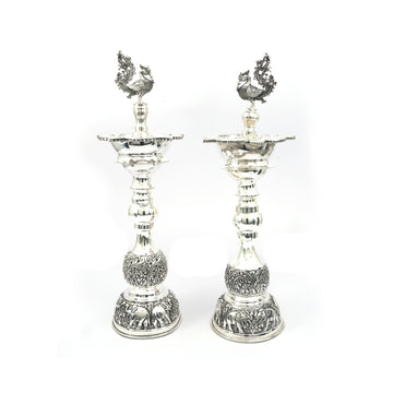 Mayur Samay – 2 Pc Pair (Peacock Design Silver Lamps)
