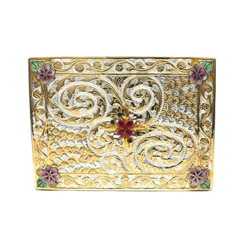 Handcrafted Gold & Silver Finish Decorative Box – Floral Enamel Accents (7.5 x 2 inch)
