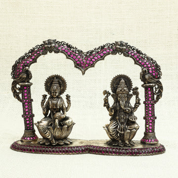 Silver Laxmi Idol and Lord Ganesha with Ornate Arch