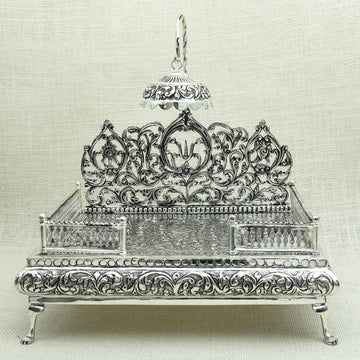 Silver Singhasan – Antique Finish Throne for Idols