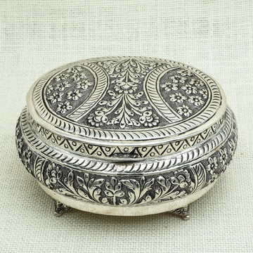 Silver Dry Fruit Box with Intricate Hand Engraving