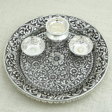 Elegant Silver Aarti Thali with Floral Engravings