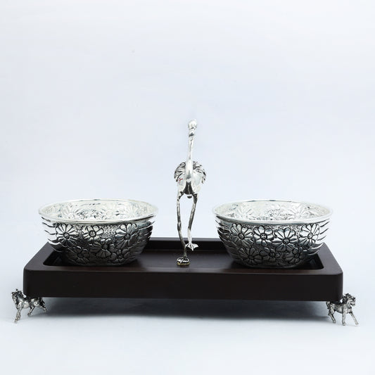 Silver Bowl Set with Floral Engravings