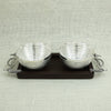 Elegant Silver Bowl Set with Wooden Tray – Premium Serveware