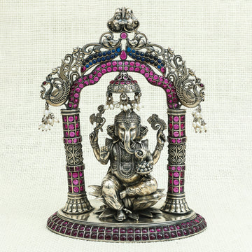 Silver Ganesha Idol with Ornate Arch