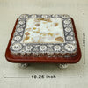 Square Antique Silver Chowki – Mother of Pearl Inlay with Wooden Base- Resin Silver