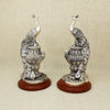 Antique Silver Peacock Figurines – Intricately Carved Pair on Wooden Base