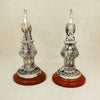 Antique Silver Peacock Figurines – Intricately Carved Pair on Wooden Base