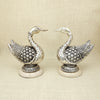 Pair of Silver Swan Figurines – Graceful Tabletop Décor with Ornate Detailing