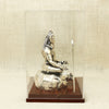 Resin Silver Lord Shiva Idol in Meditative Pose – Trishul Display with Glass Case