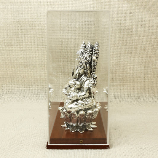 Silver Lakshmi Ganesh Idol Set – Intricately Crafted on Lotus Pedestals