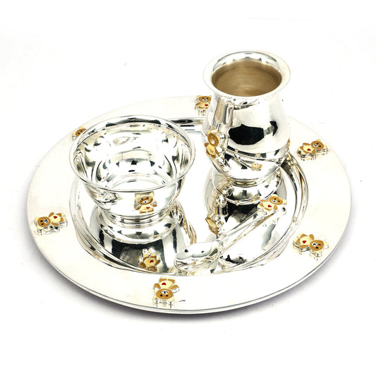 Silver Kids’ Dinner Set – Teddy Bear Theme