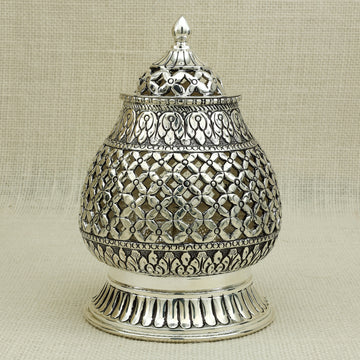 Ornate Silver Akhand Deepak – Eternal Flame of Divinity