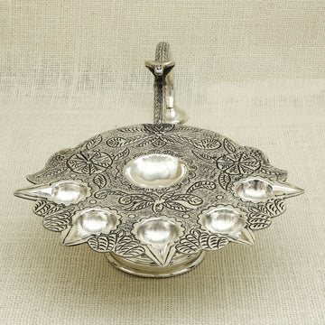Exquisite Silver Pancharti – Traditional Five-Wick Aarti Lamp
