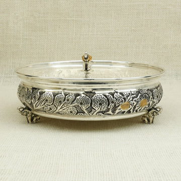 Ornate Silver Kachola with Lid – Antique Floral Design