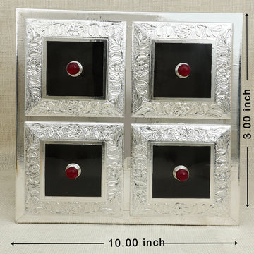 Pure Silver Dry Fruit Box – 4-Compartment with Ornate Floral Design