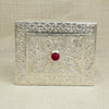 Antique-Style Silver Jewellery Box – Floral Engraving with Red Stone Accent