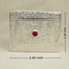 Antique-Style Silver Jewellery Box – Floral Engraving with Red Stone Accent