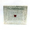 Antique-Style Silver Jewellery Box – Floral Engraving with Red Stone Accent