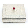 Antique-Style Silver Jewellery Box – Floral Engraving with Red Stone Accent