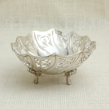 Elegant Silver Bowl with Cutwork Design