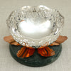Designer Silver Filigree Bowl with Copper Lotus Base – Mounted on Green Marble