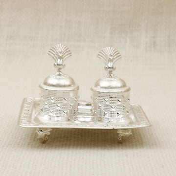 Antique Finish Silver Kankavati Set – Twin Containers with Ornate Tray