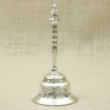 Antique Finish Silver Pooja Bell – Hanuman Handle with Engraved Base