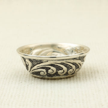 Intricately Engraved Silver Katori – Antique Finish