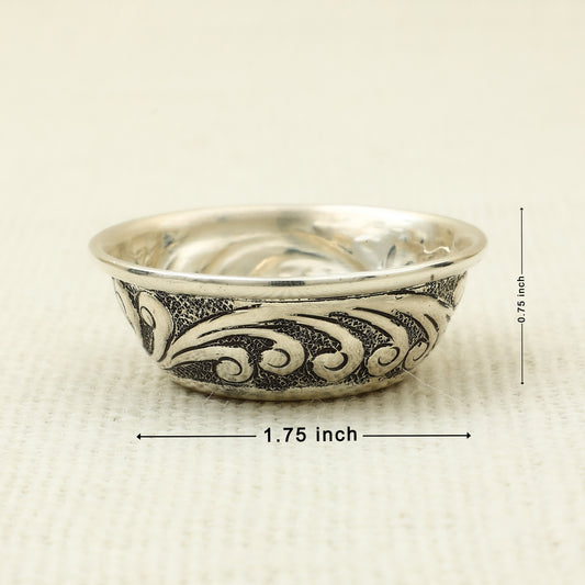 Intricately Engraved Silver Katori – Antique Finish