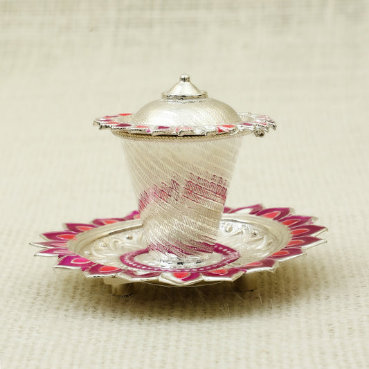 Antique Finish Silver Kankavati Meena – Lotus Base with Hand-Enameled Detailing