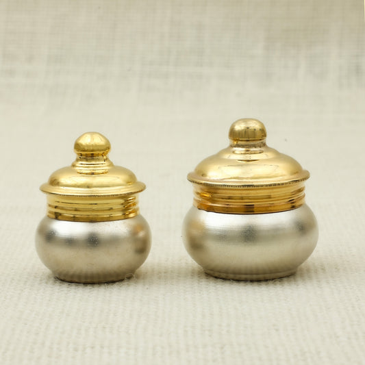 Dual-Tone Brass & Silver Kumkum Containers with Lids – Traditional Pooja Essentials