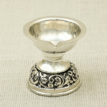 Pure Silver Beak Deepak – Ornate Handcrafted Oil Lamp with Floral Base