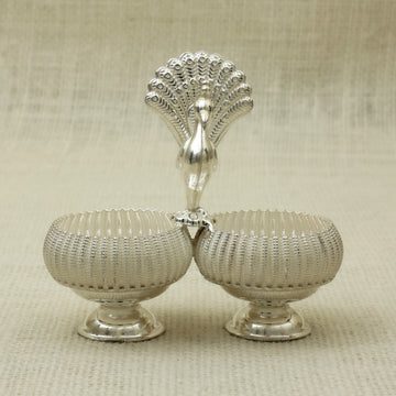 Silver Dual Bowl with Peacock Handle
