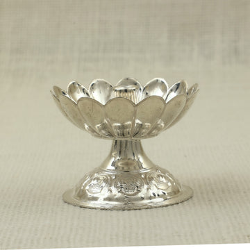 Antique Finish Silver Lotus Diya – Petal Design with Ornate Base