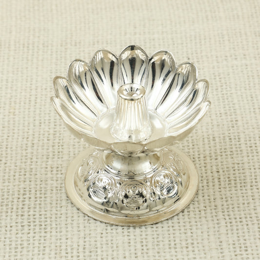 Antique Finish Silver Lotus Diya – Petal Design with Ornate Base