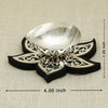 Designer Silver Lotus Diya – Intricate Cutwork on Wooden Base